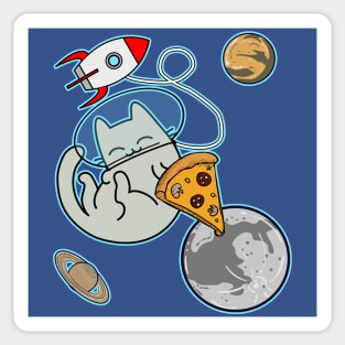 Cartoon cat astronaut in space with pizza Sticker